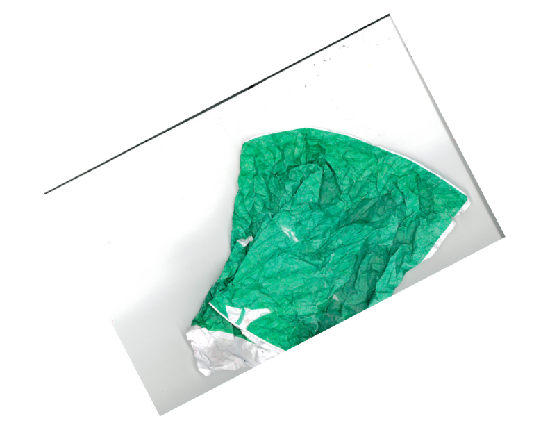 Image 2: Asiya Wadud. oratory in green 1. photocopied, scanned tissue paper. 2022.